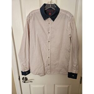 Furor Hipster Men's Red Polka Dots, Blue Denim Cuff and Collar LS Shirt, LG